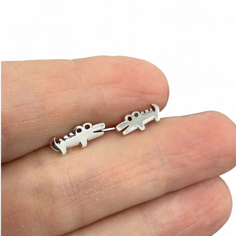 Alligator Crocodile Post Stud Earrings 925 Sterling Silver Swamp Florida